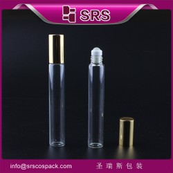 特价10ML透明玻璃瓶 香水滚珠瓶 亮金长铝盖 玻璃珠
