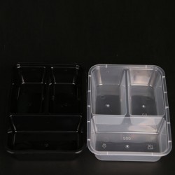 一次性打包500毫升三格透明黑色饭盒