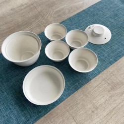 三迪茶会盒子甘蔗渣纸浆环保餐具套装旅行茶具茶会杯子工厂现货