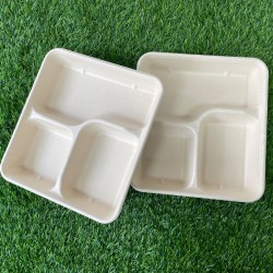 1200ml三格四格纸餐盒小麦秸秆可降解餐盒一次性环保餐具