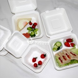 沃森 美式连盖打包盒可降解纸浆餐盒环保餐具批发